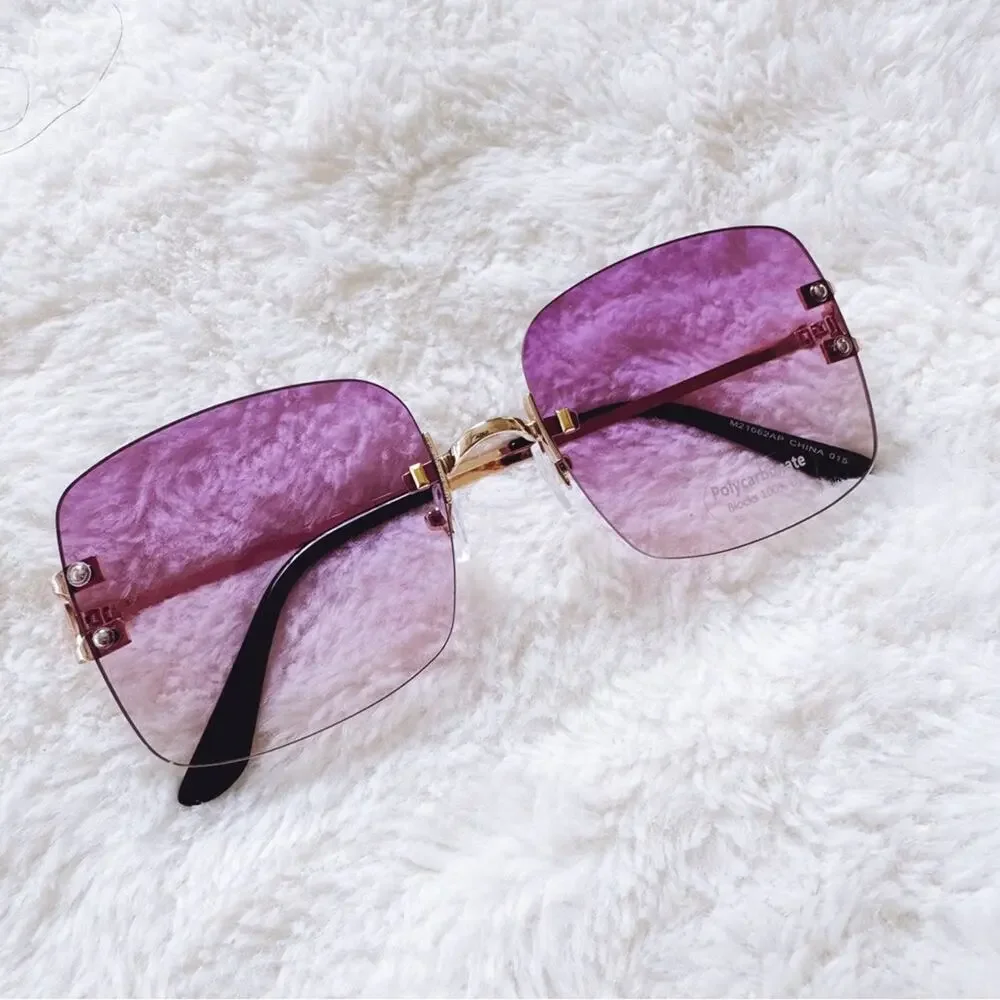 Laurel Clear Purple Rimless Sleek Sunglasses